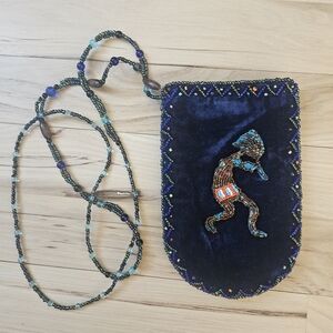 Beaded Velvet Pouch with Kokopelli Design